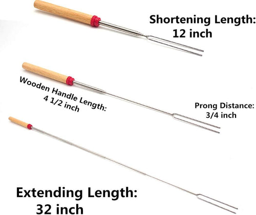 12 marshmallow roasting sticks for fire pit - extendable s'mores skewers with wooden handle 32 inch telescoping forks and carry bag, perfect for hot dogs, campfire, BBQ, camping & backyard gatherings - view 2
