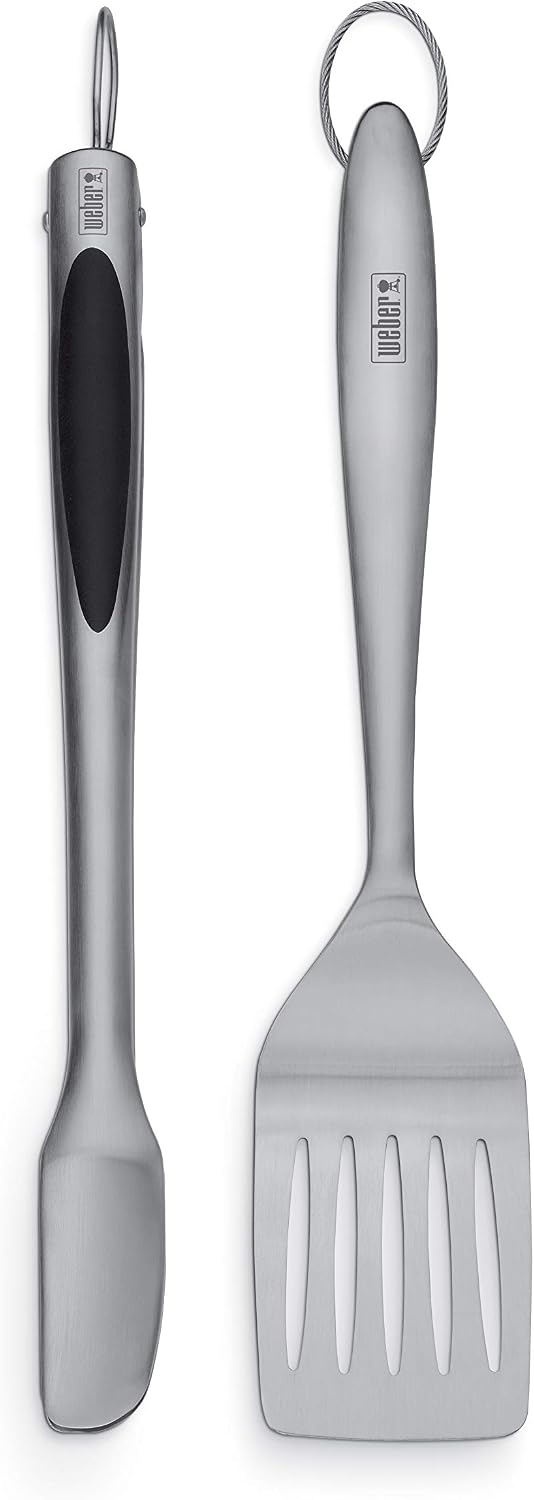 Stainless Steel Style 2‑Piece Barbecue Tool Set – Spatula & Hands‑Free Locking Tongs with Textured Easy‑Grip Handles, BBQ Grilling Accessories | Spatula & Hands‑Free Locking Tongs with Textured Easy‑Grip Handles, BBQ Grilling Accessories