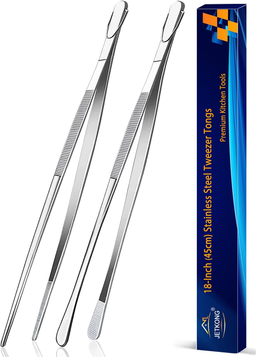2 Pcs 18 Inch (45cm) Stainless Steel Grill Tongs Heavy Duty Giant Tweezer Tongs, Extra Large Tweezers Tools for Cooking, Grilling, BBQ and Turning Food (Silver)
