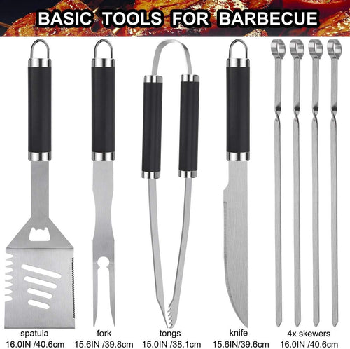 24PCS BBQ Grill Tools Set with Meat Thermometer and Injector - Extra Thick Stainless Steel Fork, Spatula& Tongs - Complete BBQ Accessories in Aluminum Case - Perfect Grill Gifts for Men - view 2