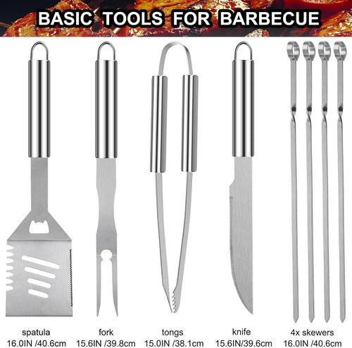 24PCS BBQ Grill Tools Set with Meat Thermometer and Injector - Extra Thick Stainless Steel Fork, Spatula& Tongs - Complete BBQ Accessories in - Perfect Grill Gifts for Father's Day - view 2