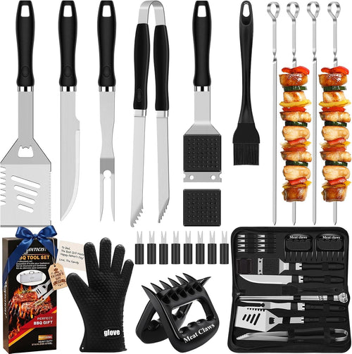 23pcs Heavy Duty Grilling Gifts for Men Dad Fathers Day, Extra Thick BBQ Accessories Tools Set, Stainless Steel Grill Utensils Kit with Meat Claws,Canvas Bag for Outdoor Camping Black