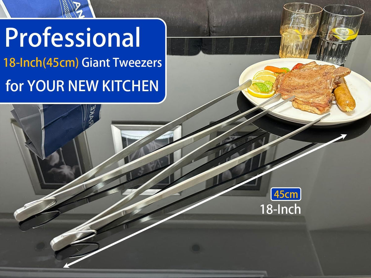 2 Pcs 18 Inch (45cm) Stainless Steel Grill Tongs Heavy Duty Giant Tweezer Tongs, Extra Large Tweezers Tools for Cooking, Grilling, BBQ and Turning Food (Silver) - view 4