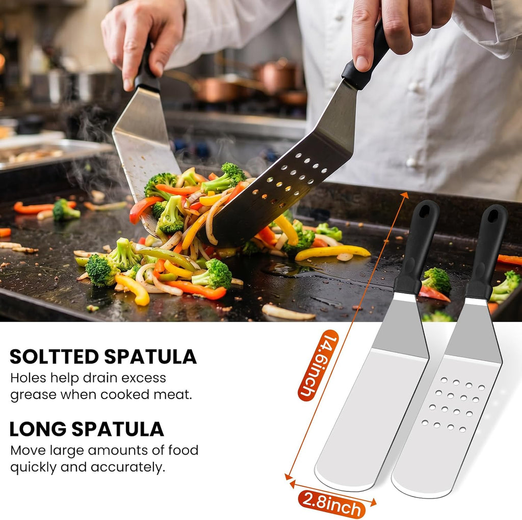 17 pcs griddle accessories kit, flat top grill accessories set, grill spatula set with enlarged spatulas, scraper - outdoor barbecue tools gifts for men dad him - view 3