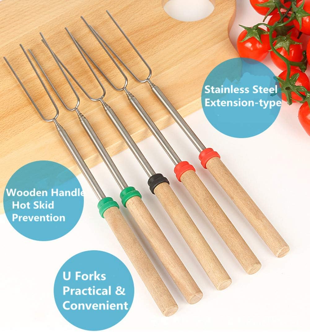 12 marshmallow roasting sticks for fire pit - extendable s'mores skewers with wooden handle 32 inch telescoping forks and carry bag, perfect for hot dogs, campfire, BBQ, camping & backyard gatherings - view 4