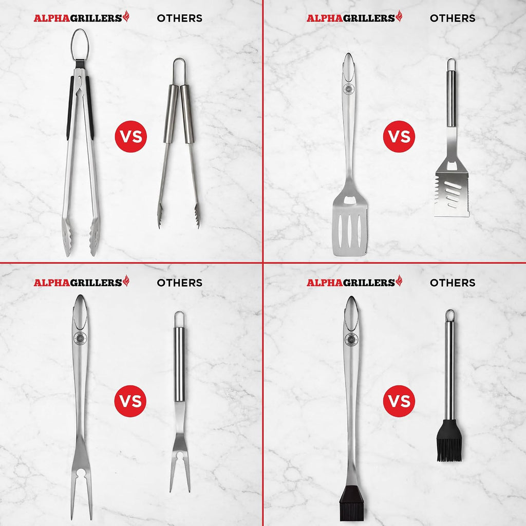 Grill Tools Set, BBQ & Grilling Accessories Outdoor Utensils | Heavy-Duty Stainless Steel Spatula, Fork, Brush & Tongs, Great BBQ Gift for Men - view 3
