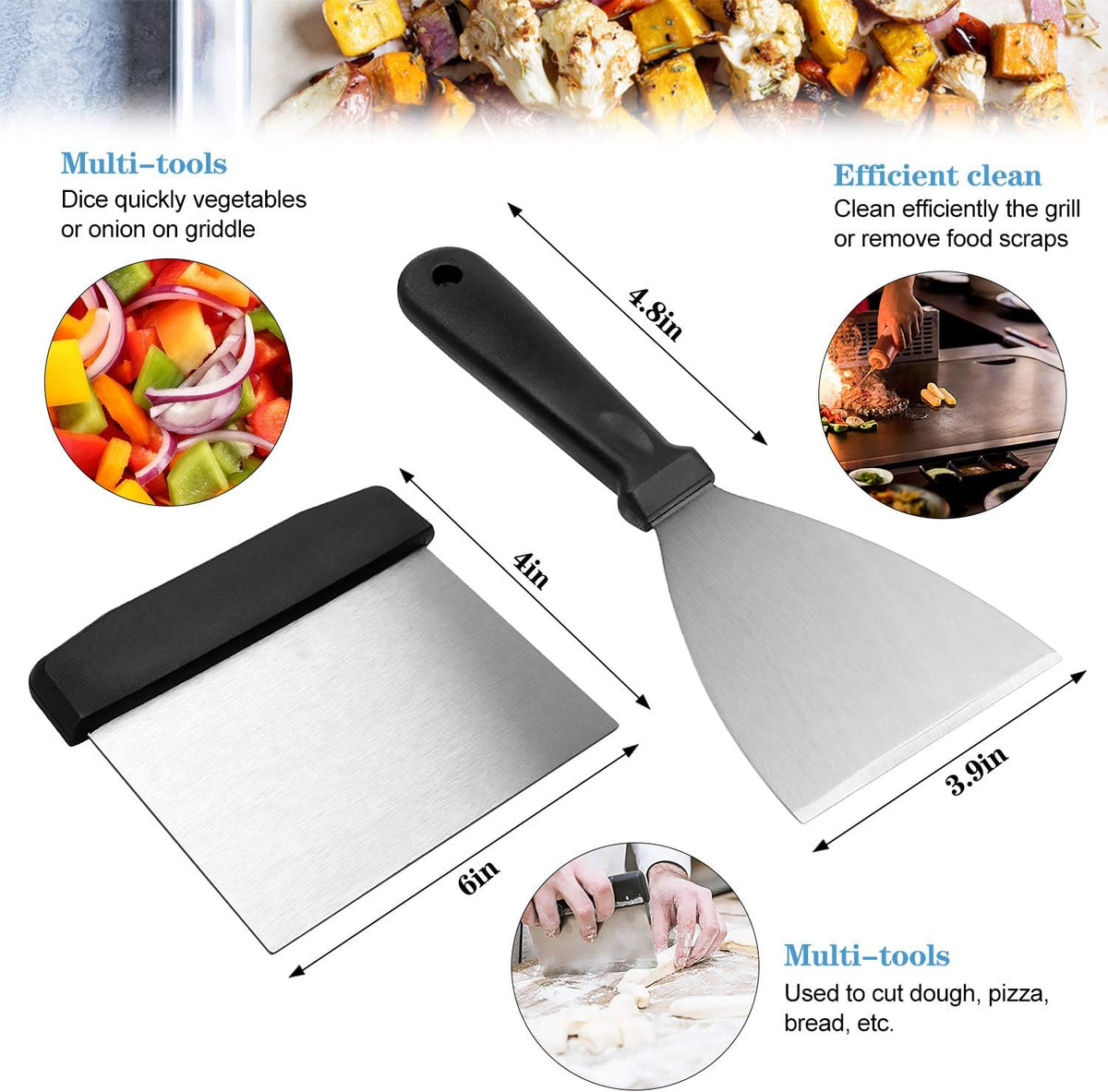 Flat top griddle accessories set, professional grill spatula set with burger spatulas scraper, BBQ tool utensils kit for men outdoor grills cooking - view 3