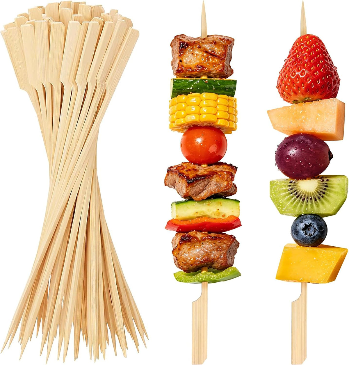 200PCS 10 IN Long Bamboo Skewers, Paddle Cocktail Picks | Fancy Toothpicks for Appetizers, Wooden Food Sticks for Fruit, Kabobs, BBQ Grilling, Charcuterie Accessories, Party Supplies