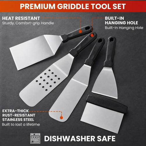 17 pcs griddle accessories kit, flat top grill accessories set, grill spatula set with enlarged spatulas, scraper - outdoor barbecue tools gifts for men dad him - view 2