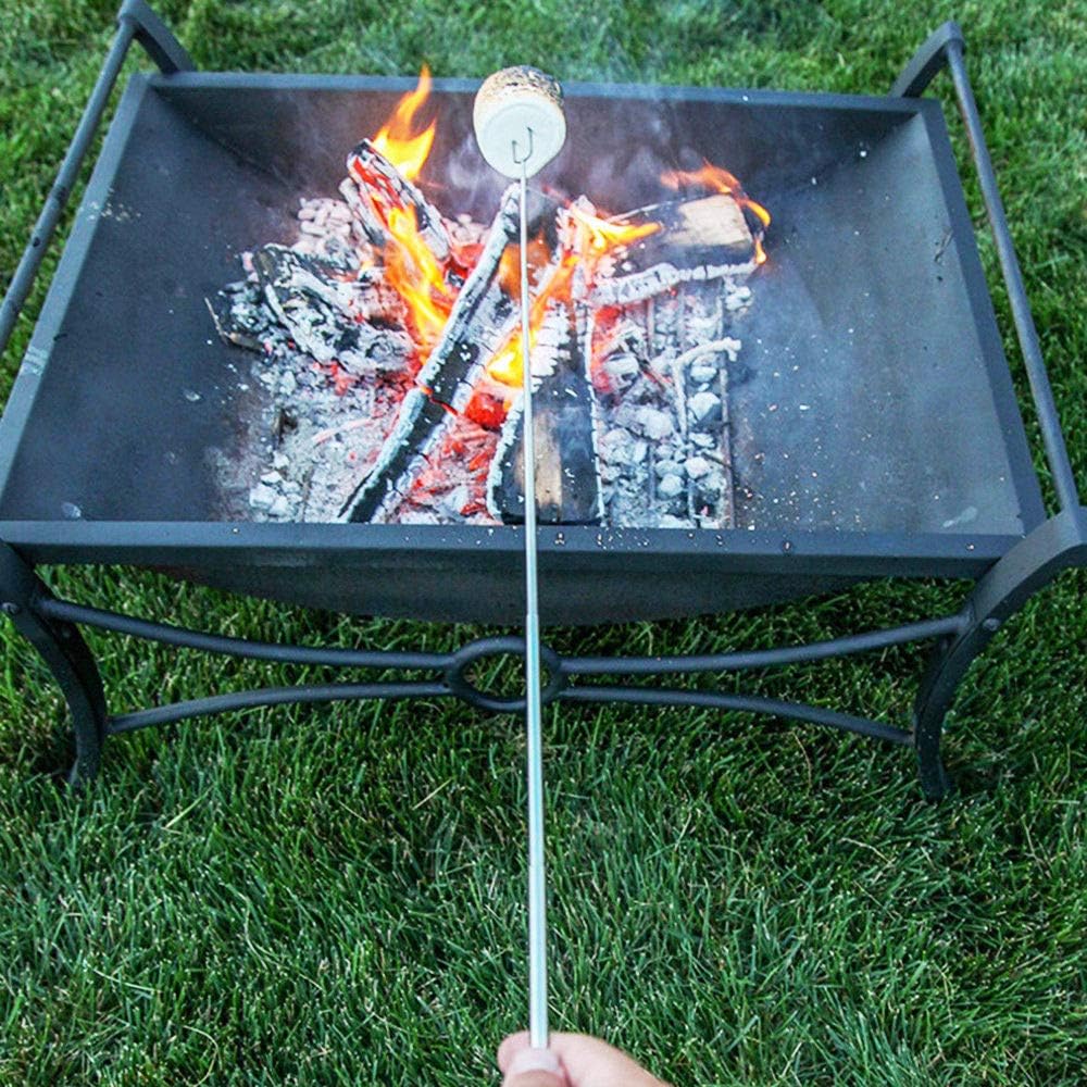 12 marshmallow roasting sticks for fire pit - extendable s'mores skewers with wooden handle 32 inch telescoping forks and carry bag, perfect for hot dogs, campfire, BBQ, camping & backyard gatherings - view 5