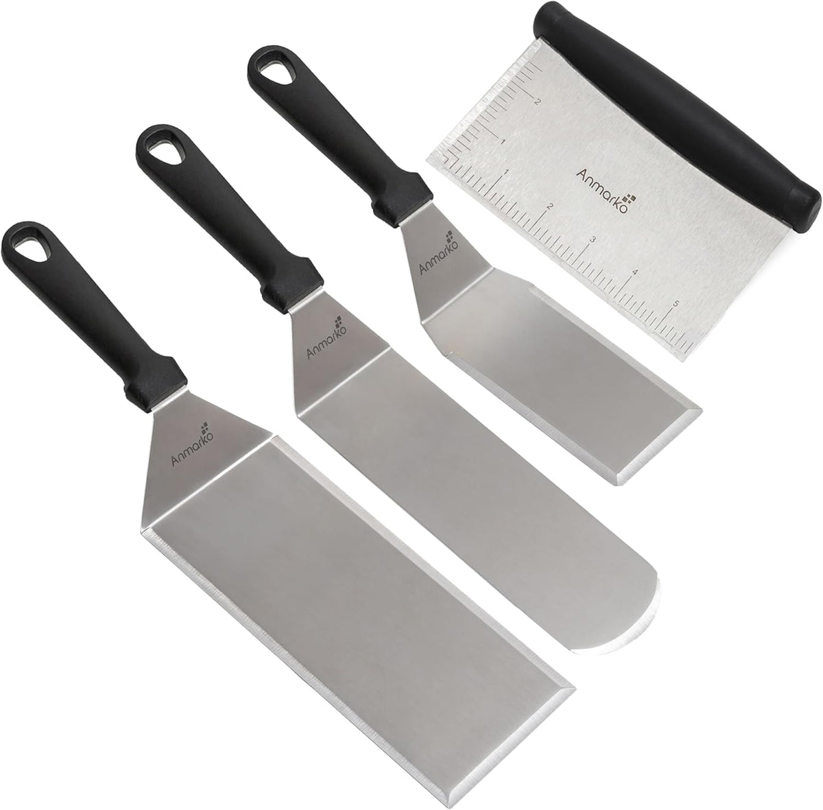 Stainless Steel Metal Spatula Set - Teppaniyaki Spatulas - Griddle Scraper Flat Spatula Pancake Flipper Hamburger Turner - Metal Utensil great for BBQ Grill Flat Top Cast Iron Griddle Accessories - view 5
