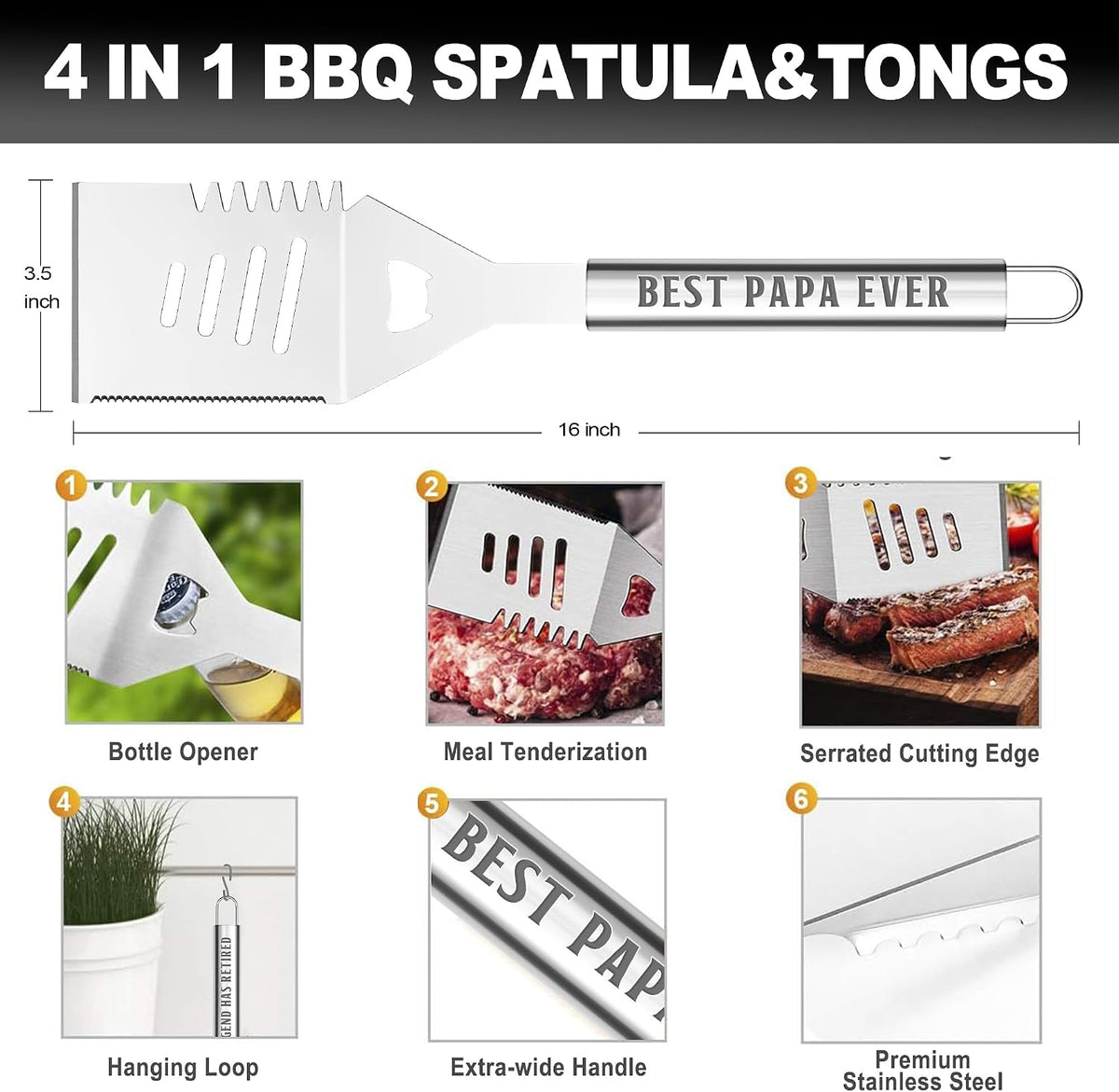 Grilling accessories, heavy duty stainless steel grill set BBQ grill tools for outdoor grill with aluminum case, camping grill utensils set - view 3