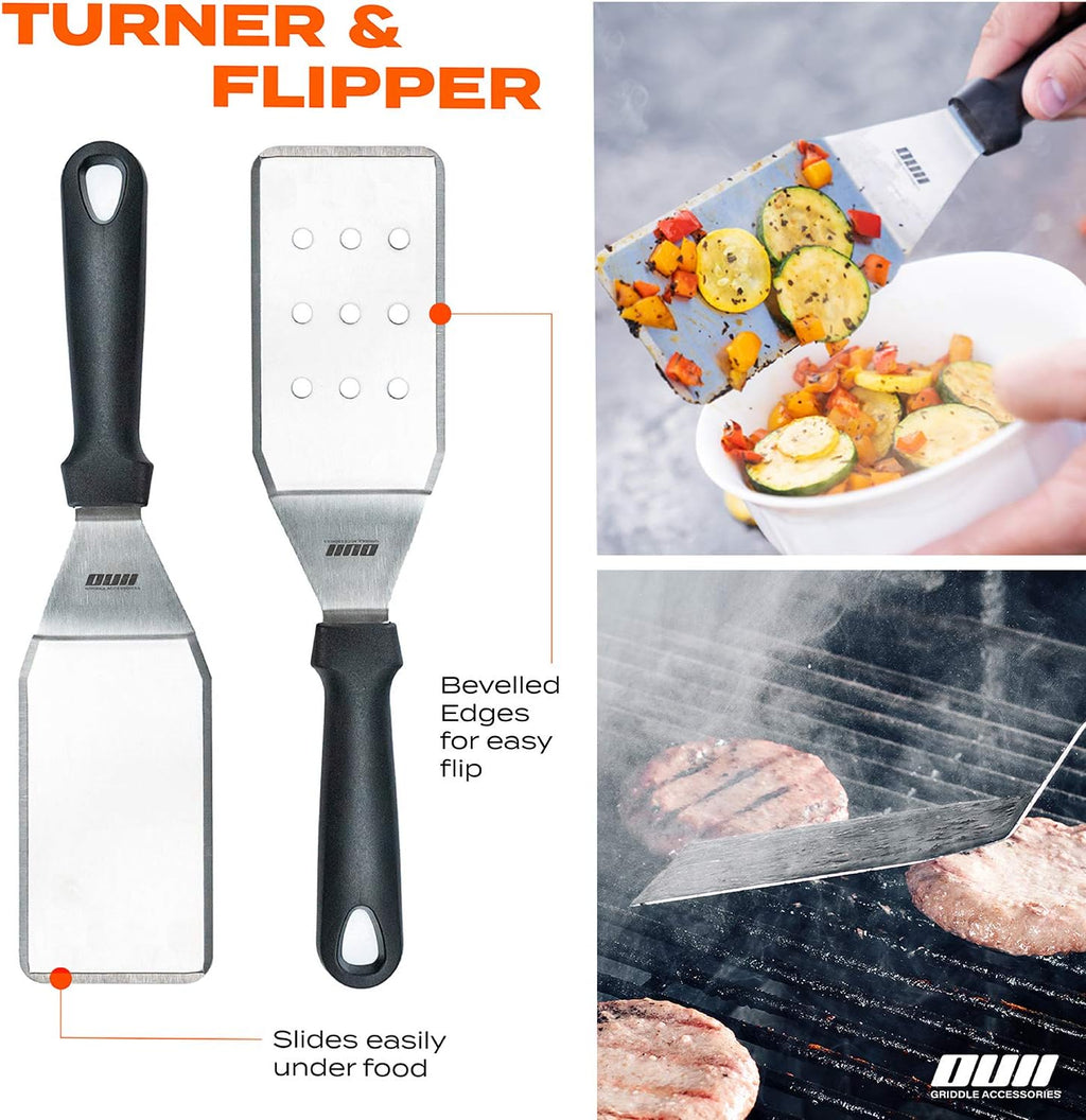 Flat top griddle accessories - 9 pieces set with griddle cleaning kit and carry bag, metal spatula, scraper for hibachi and teppanyaki grill - view 5