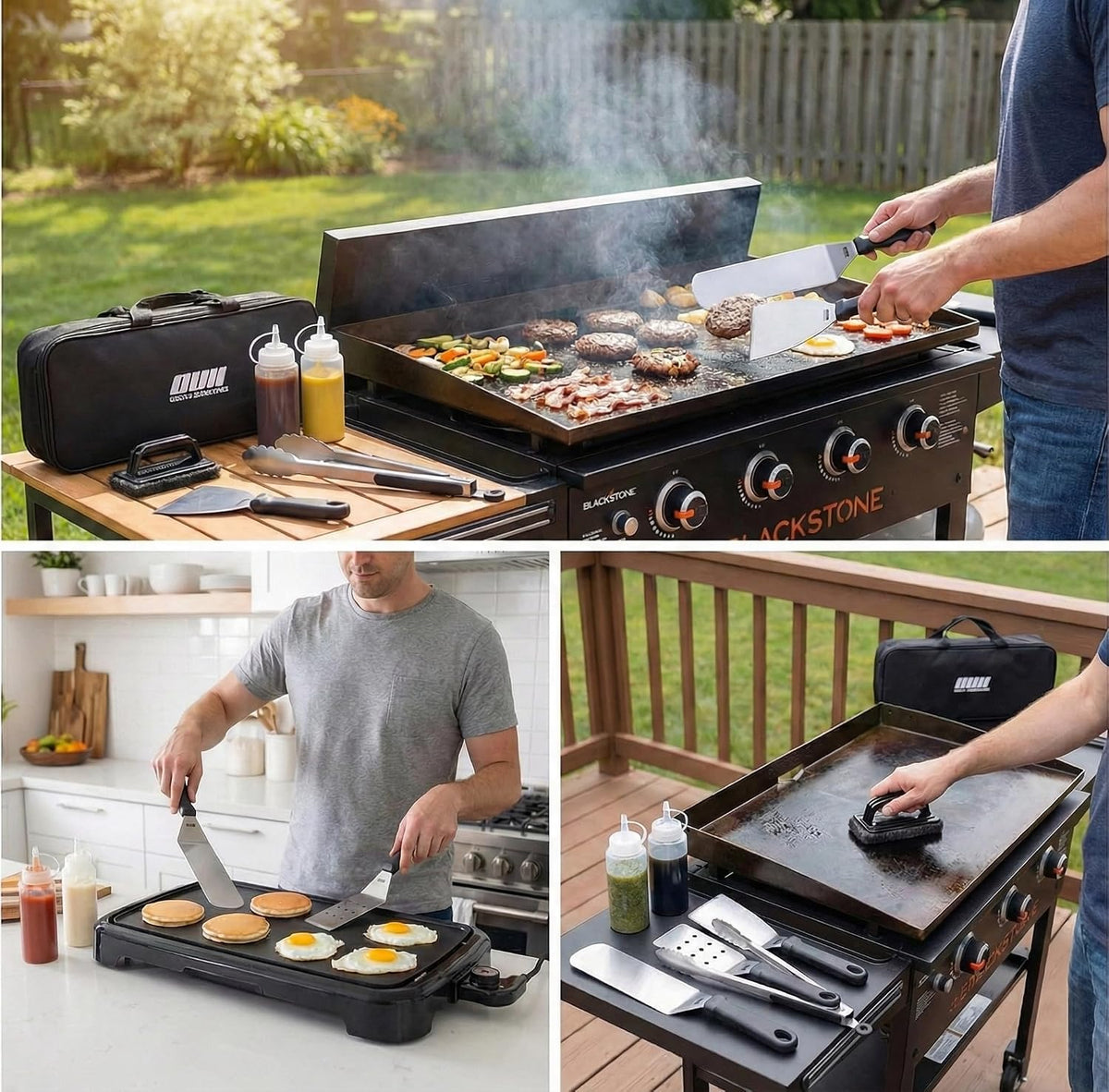 Flat top griddle accessories - 9 pieces set with griddle cleaning kit and carry bag, metal spatula, scraper for hibachi and teppanyaki grill - view 2