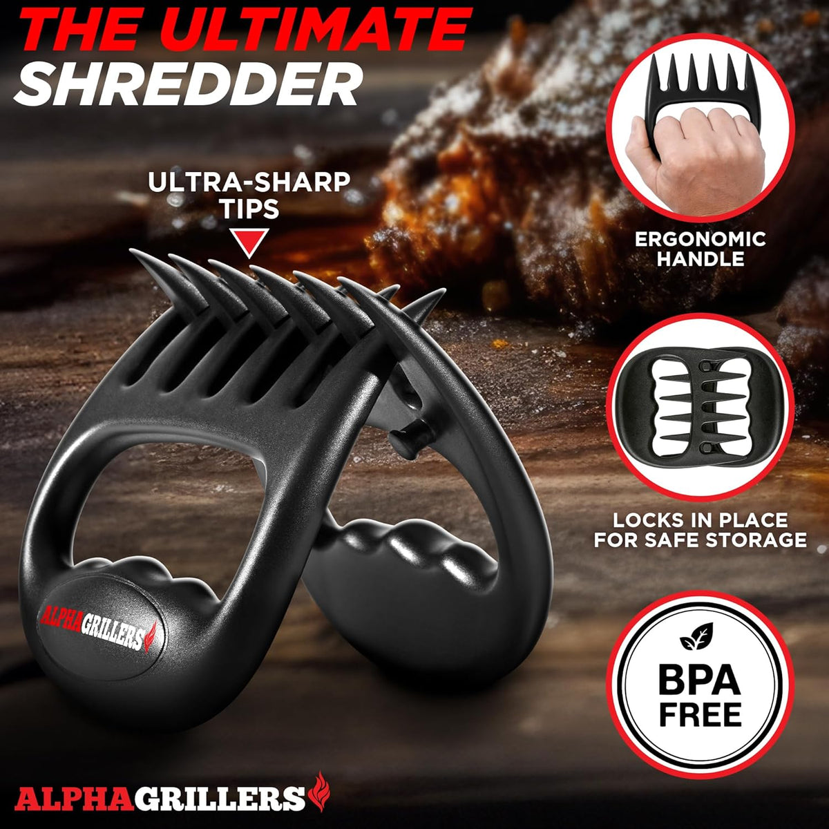 Meat Shredder Claws BBQ Pulled Pork Bear Claws for Shredding | Smoker & Grilling Accessories, Chicken Shredder Tool, Pork Pulling Gift for Men - view 3