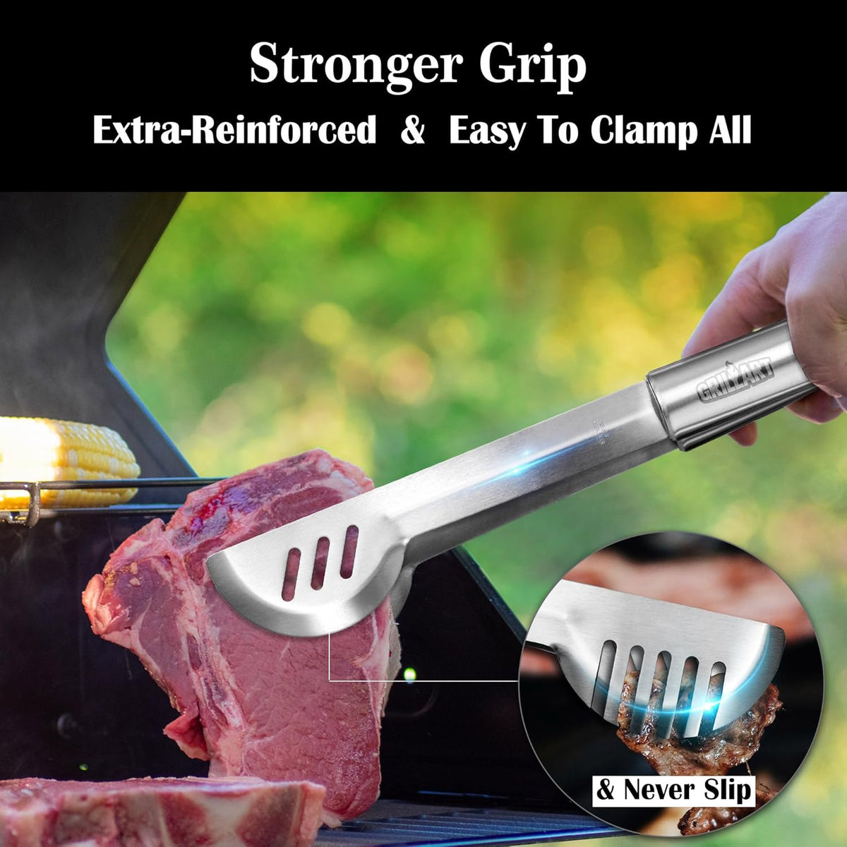 BBQ Grill Utensil Tools Set Reinforced BBQ Tongs 19-Piece Stainless-Steel Barbecue Grilling Accessories w/Aluminum Storage Case -Complete Outdoor Grill Kit for Dad, Birthday Gift for Man Dad - view 3