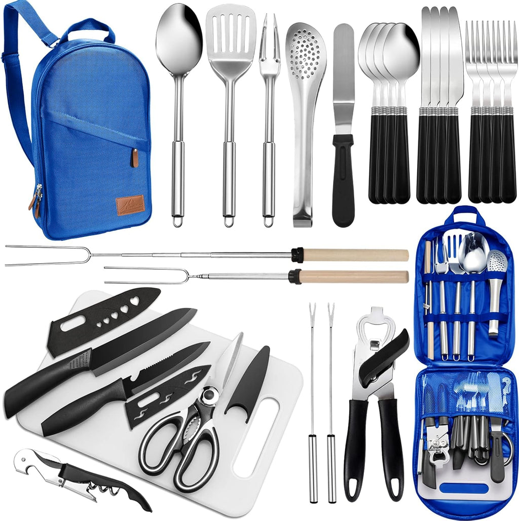 Portable Camping Kitchen Utensil Set-27 Piece Cookware Kit, Stainless Steel Outdoor Cooking and Grilling Utensil Organizer Travel Set Perfect for Travel, Picnics, RVs, Camping, BBQs, Parties and More - view 6