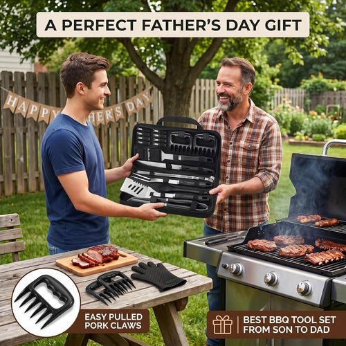 23pcs Heavy Duty Grilling Gifts for Men Dad Fathers Day, Extra Thick BBQ Accessories Tools Set, Stainless Steel Grill Utensils Kit with Meat Claws,Canvas Bag for Outdoor Camping Black - view 2