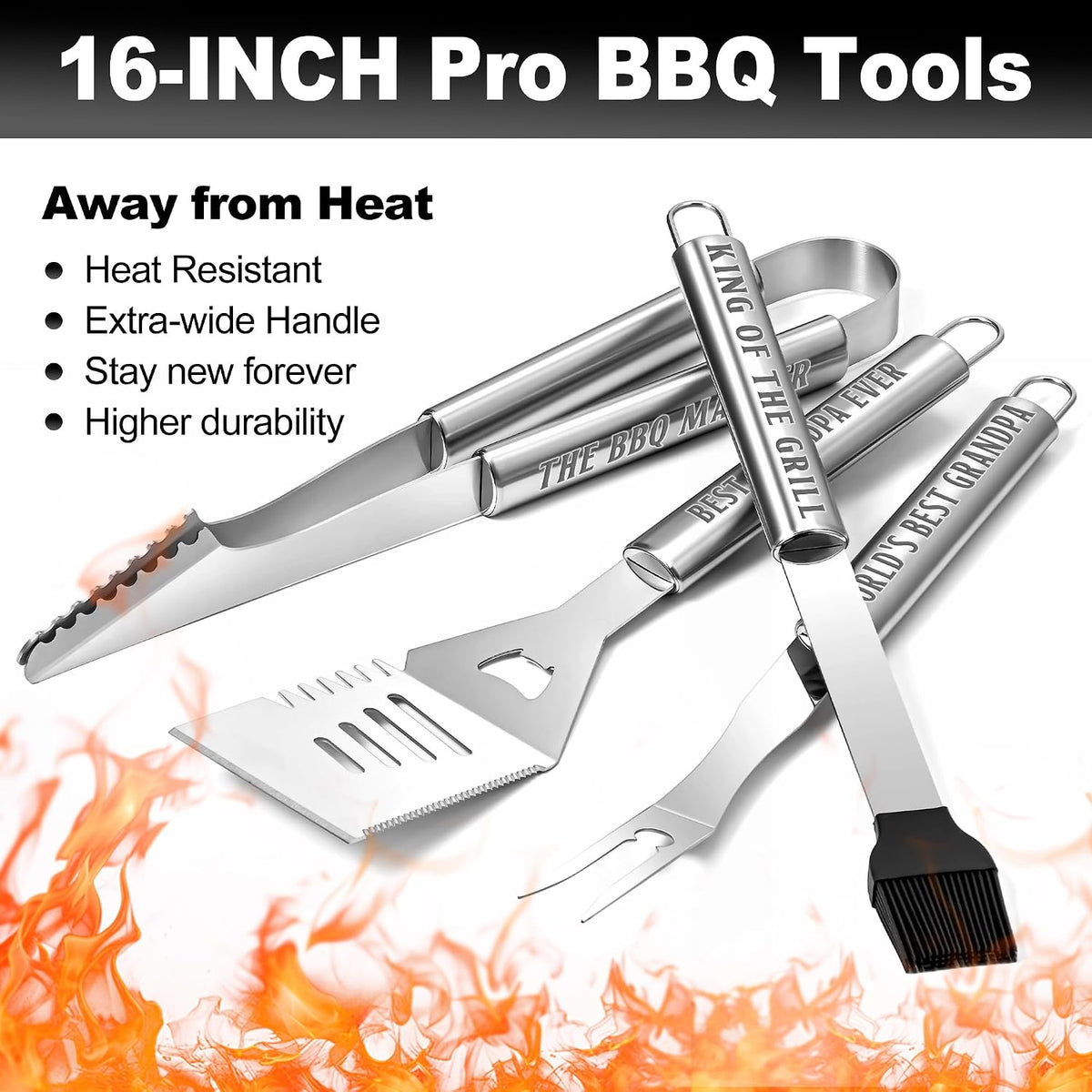 Grilling accessories, heavy duty stainless steel grill set BBQ grill tools for outdoor grill with aluminum case, camping grill utensils set - view 3
