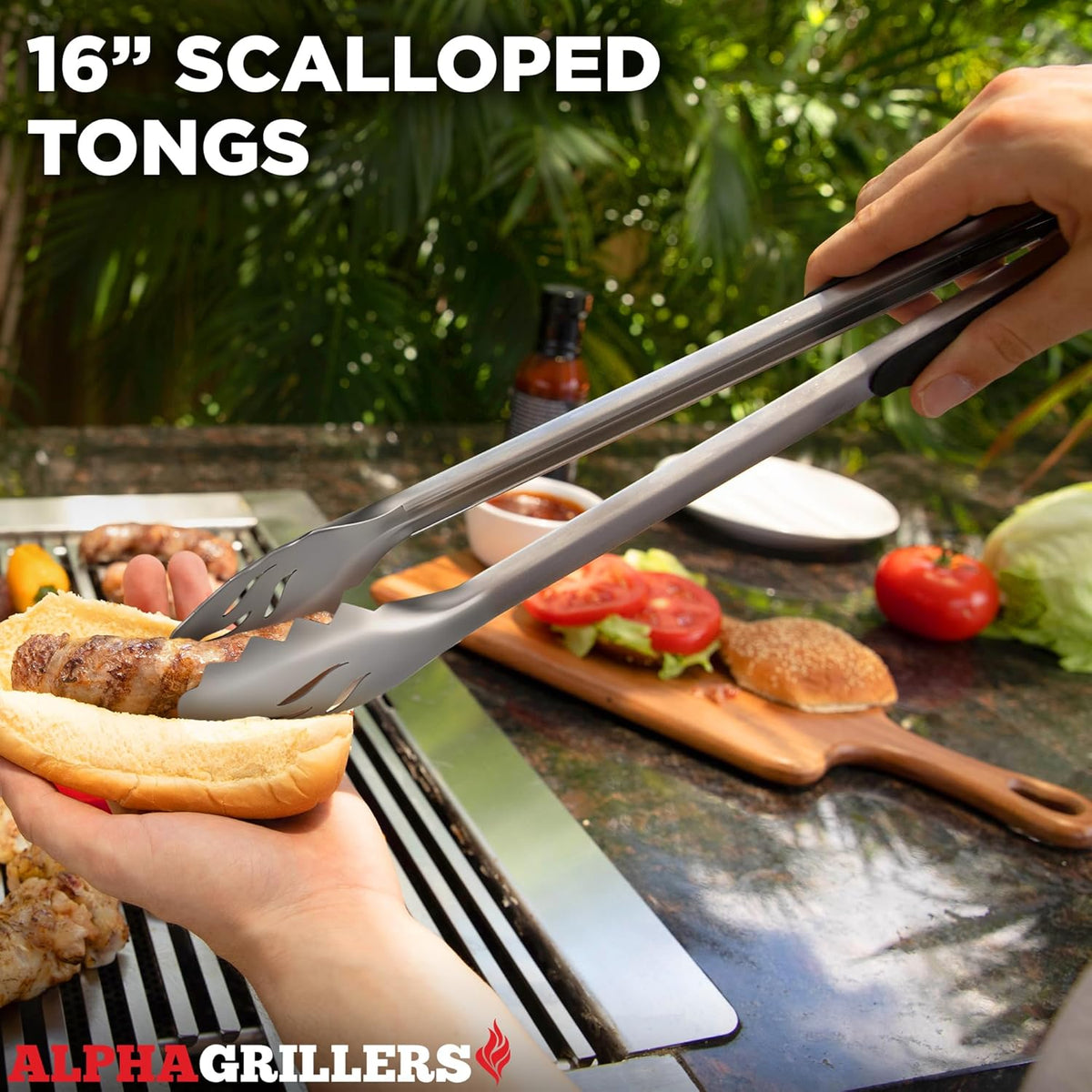 Grill Tools Set, BBQ & Grilling Accessories Outdoor Utensils | Heavy-Duty Stainless Steel Spatula, Fork, Brush & Tongs, Great BBQ Gift for Men - view 4