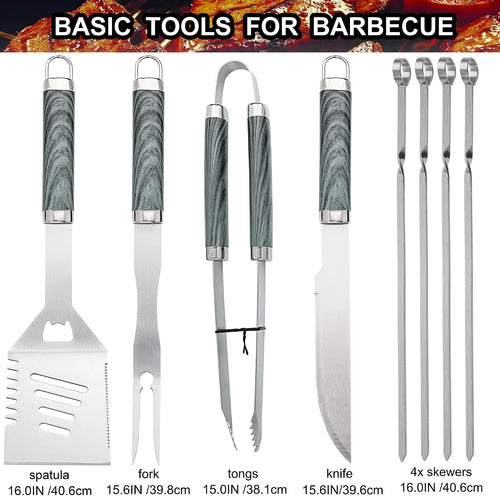 24PCS BBQ Grill Tools Set with Meat Thermometer and Injector - Extra Thick Stainless Steel Fork, Spatula& Tongs - Complete BBQ Accessories in - Perfect Grill Gifts for Father's Day - view 2