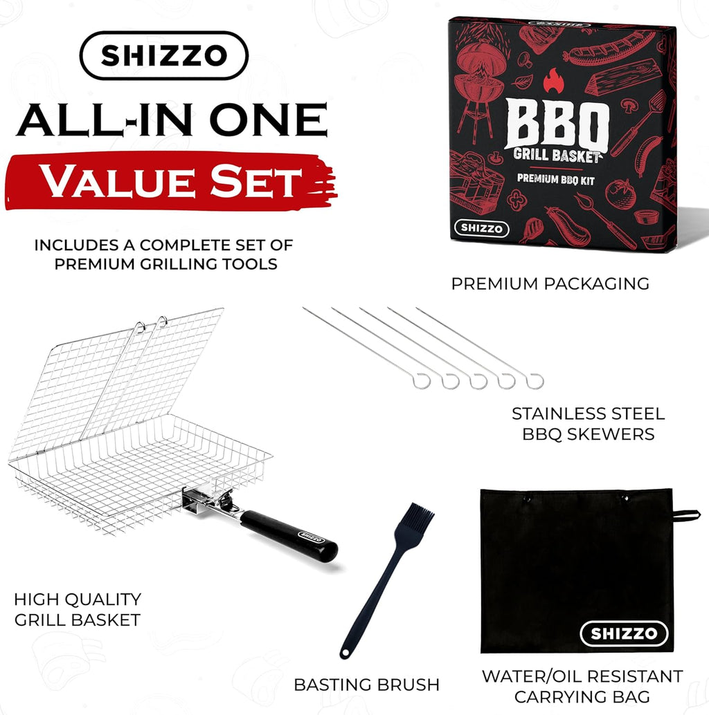 Grill Basket Gift Set with Skewers, Basting Brush, Gift Box - view 3