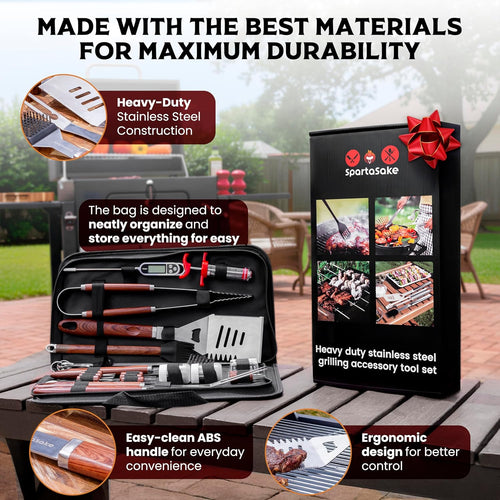 24PCS BBQ Grill Accessories Set, Stainless Steel BBQ Tools with Carry Bag | Backyard BBQ, Outdoor Grilling, Camping, Heavy-Duty Barbecue Tool Set, Smokers & Griddle, Steel - view 2