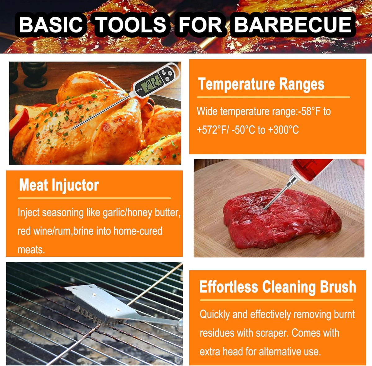 24PCS BBQ Grill Tools Set with Meat Thermometer and Injector - Extra Thick Stainless Steel Fork, Spatula& Tongs - Complete BBQ Accessories in Aluminum Case - Perfect Grill Gifts for Men - view 5