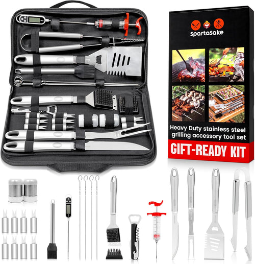 24PCS BBQ Grill Accessories Set, Stainless Steel BBQ Tools with Carry Bag | Backyard BBQ, Outdoor Grilling, Camping, Heavy-Duty Barbecue Tool Set, Smokers & Griddle, Steel